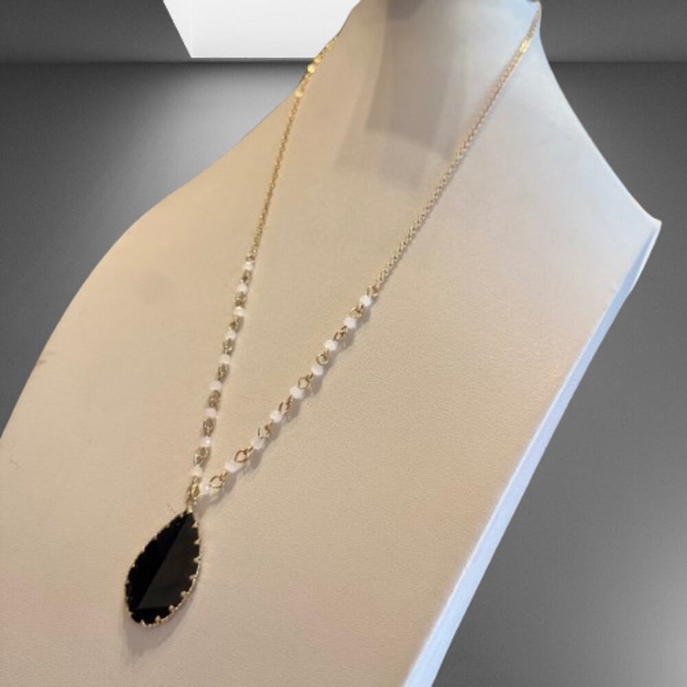 Plunder Black Leaf Pendant Gold Tone Necklace - Picture 7 of 8